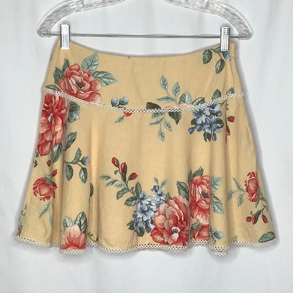 Linen Rayon Floral Skirt Size M Boho Cottagecore Feminine